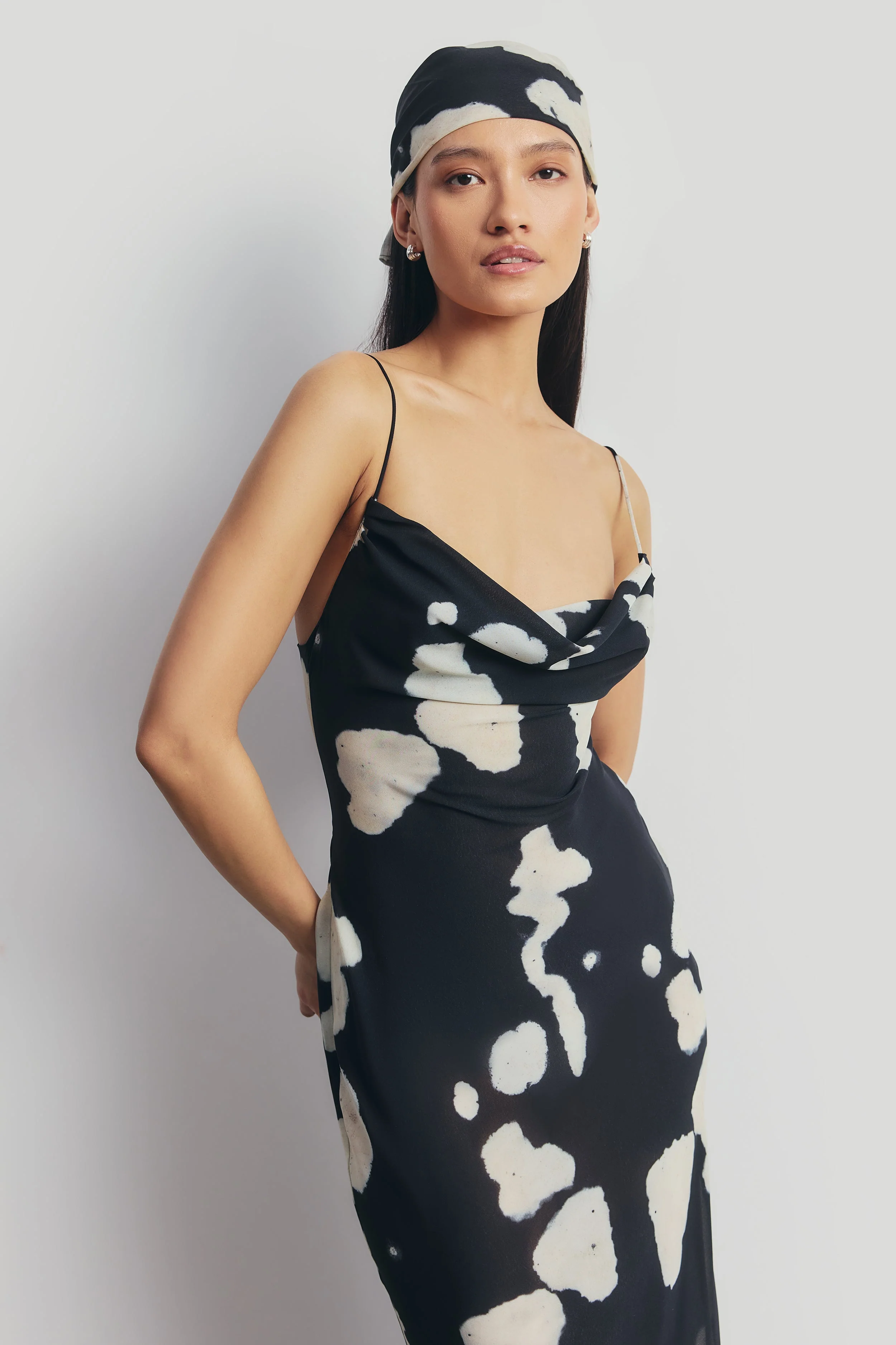Chiffon Cowl Camisole Maxi Dress - Abstract Pebble - Image 3