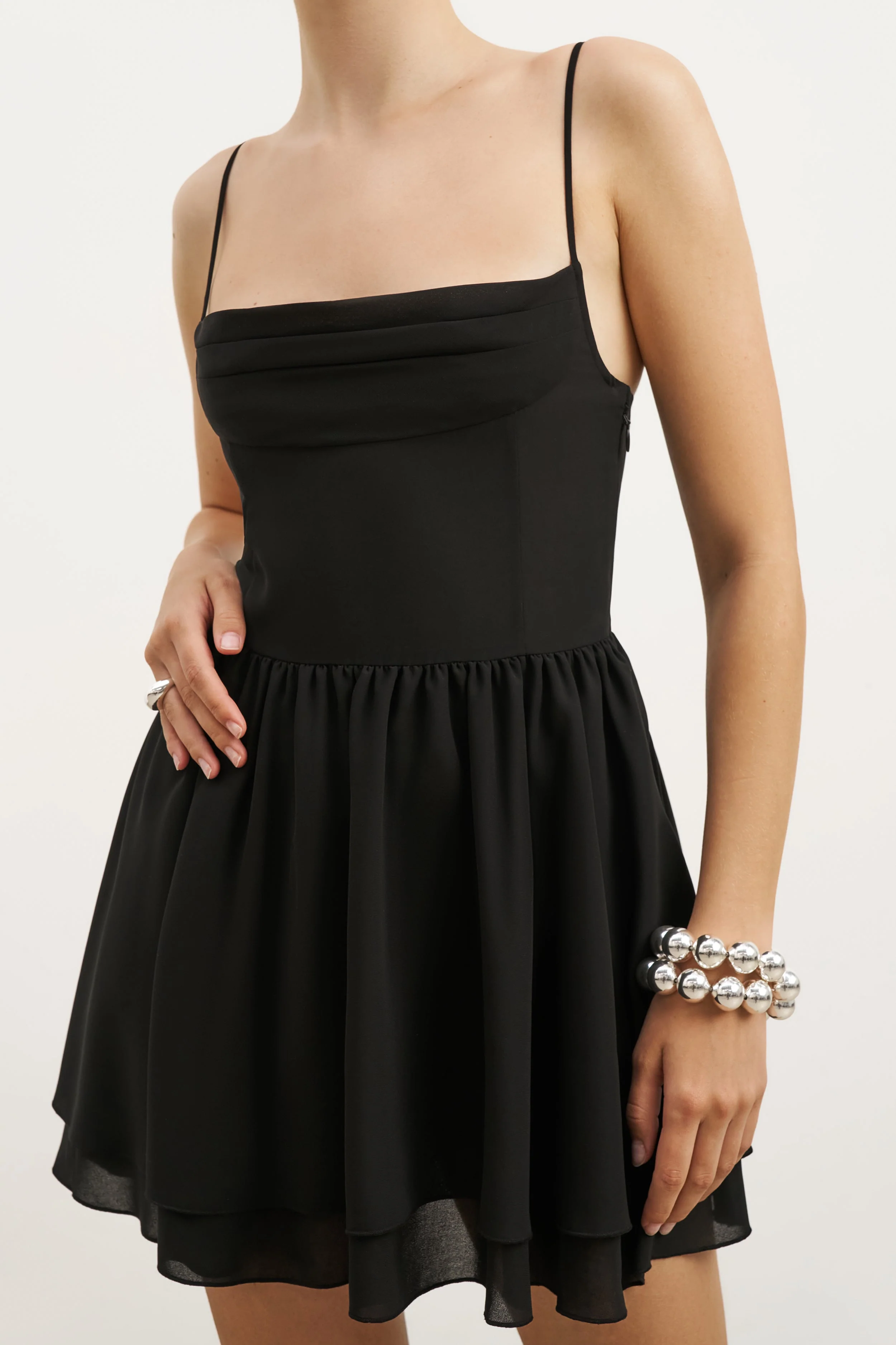 Chiffon Tiered Babydoll Mini Dress - Black - Image 3