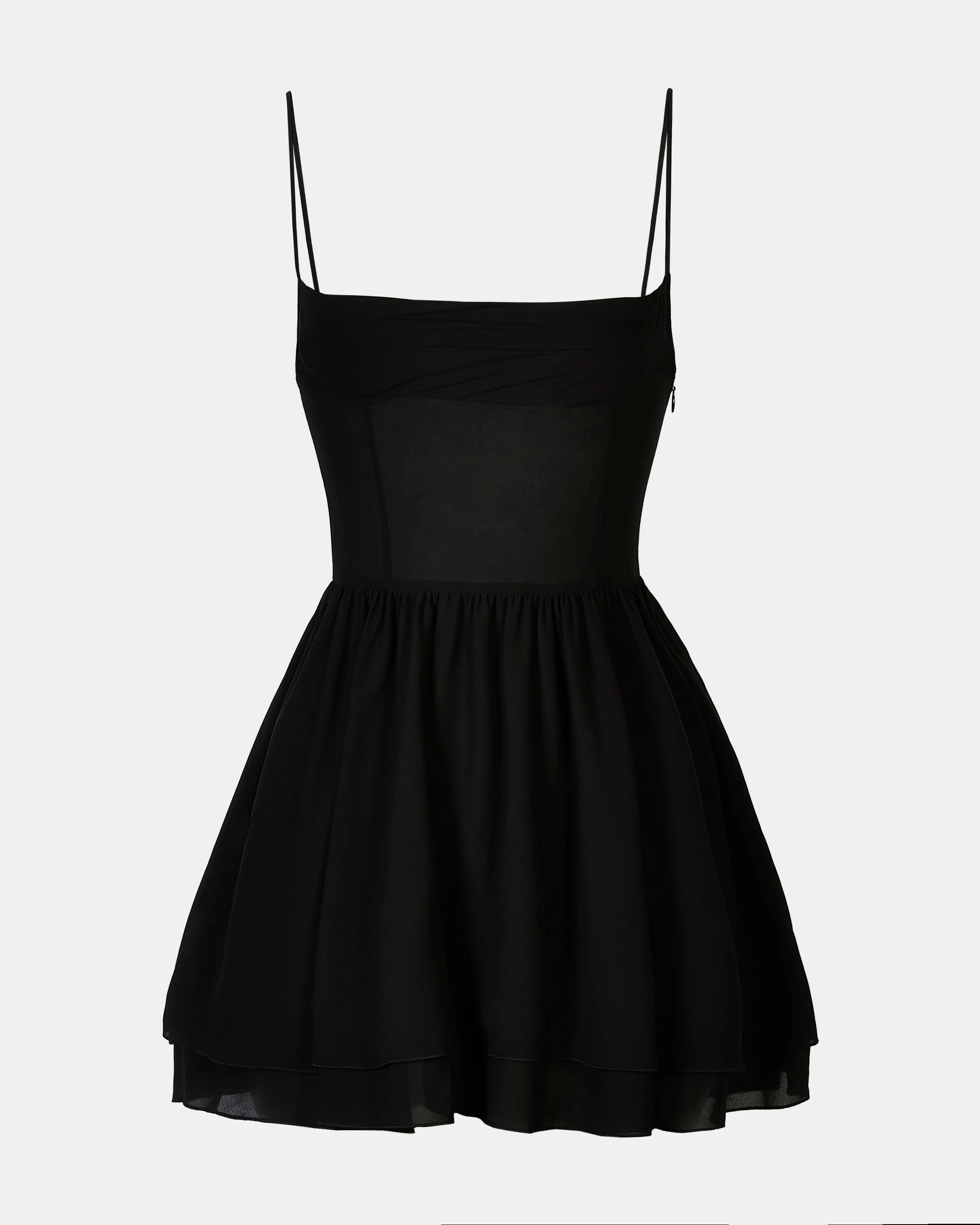 Chiffon Tiered Babydoll Mini Dress - Black - Image 8