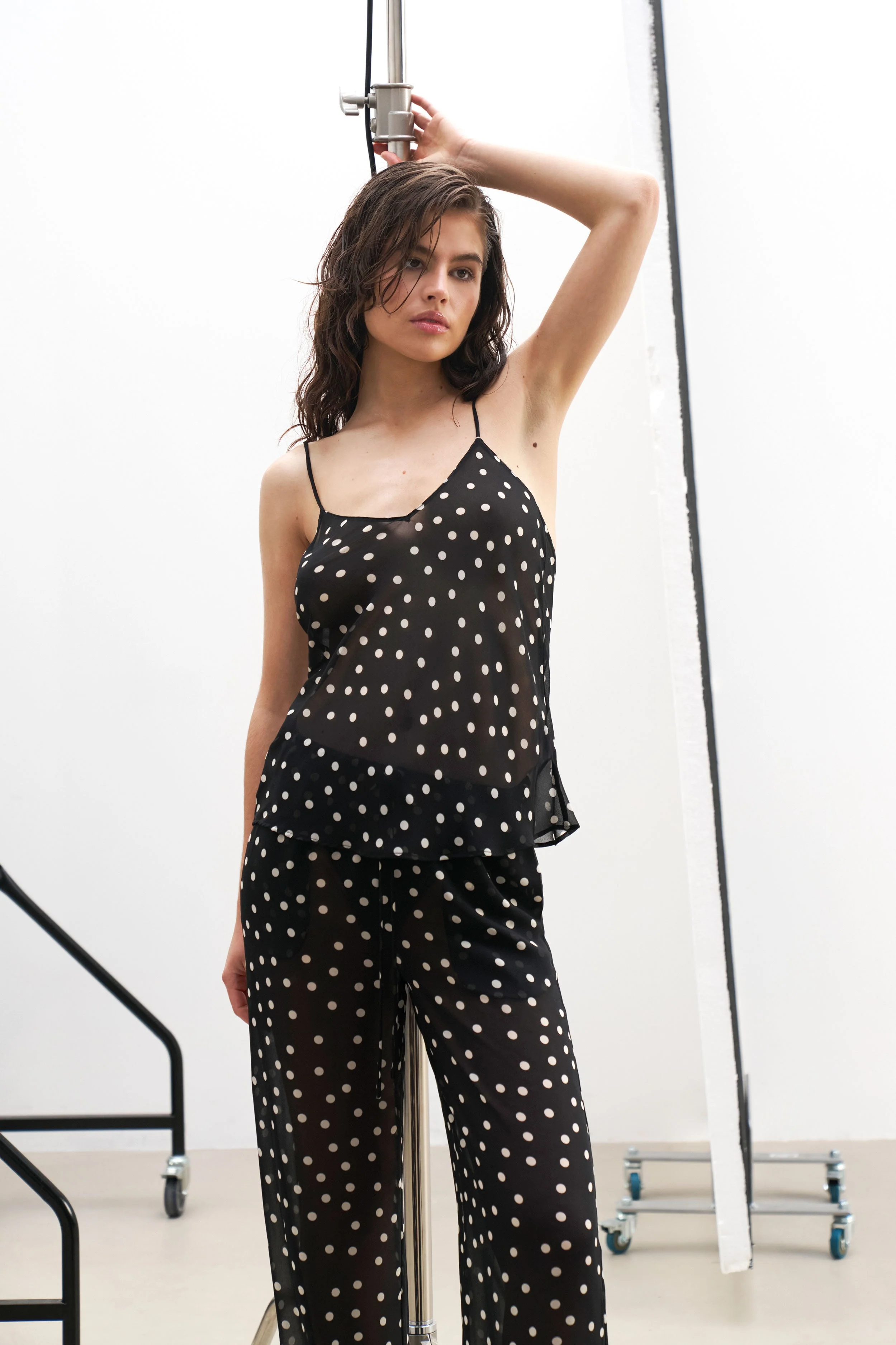 Chiffon V Neck Camisole Top -  Maxi Polka Dot - Image 9