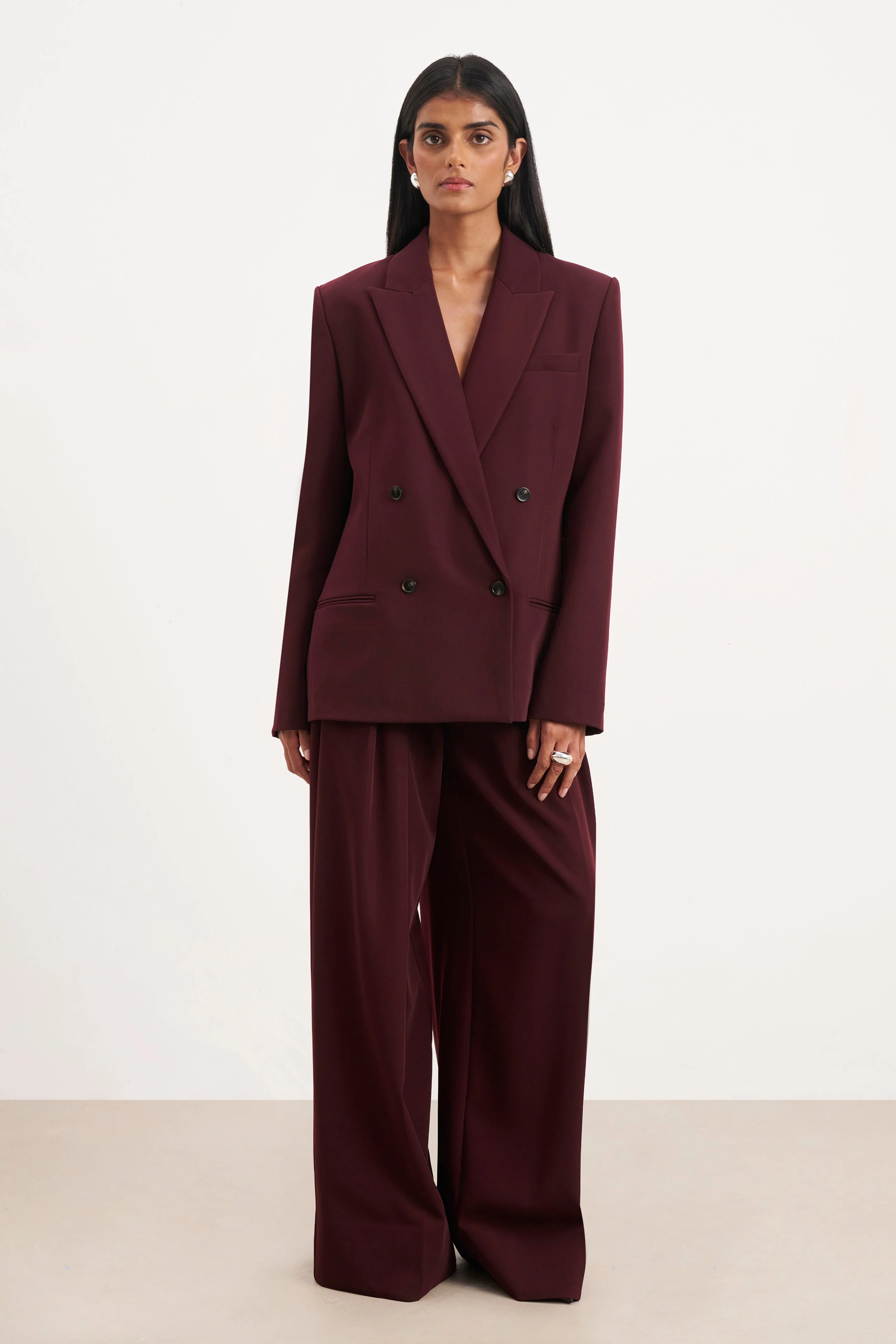 Dropped Waist Double Breasted Blazer - Mulberry - Image 2
