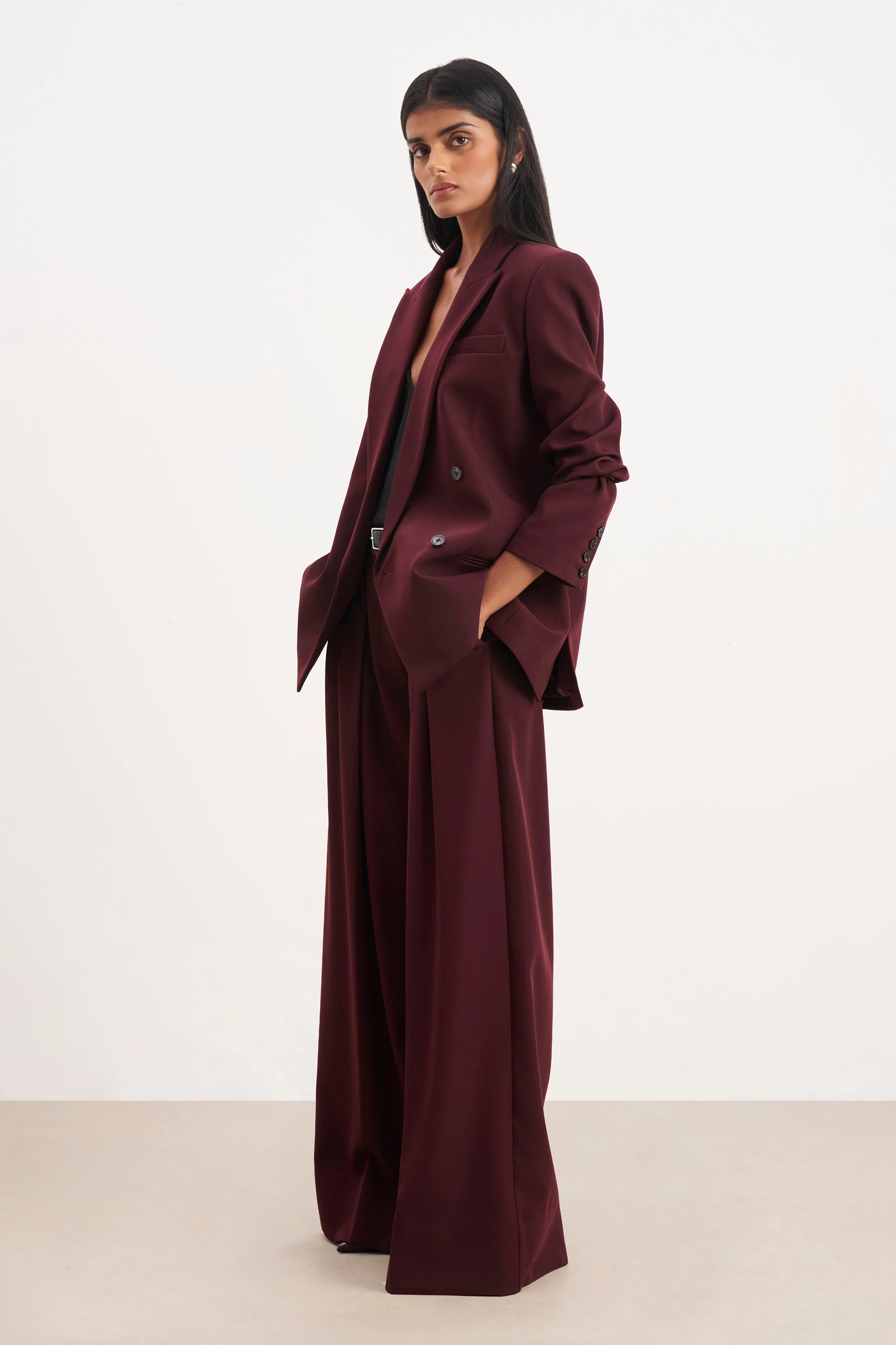 Dropped Waist Double Breasted Blazer - Mulberry - Image 9