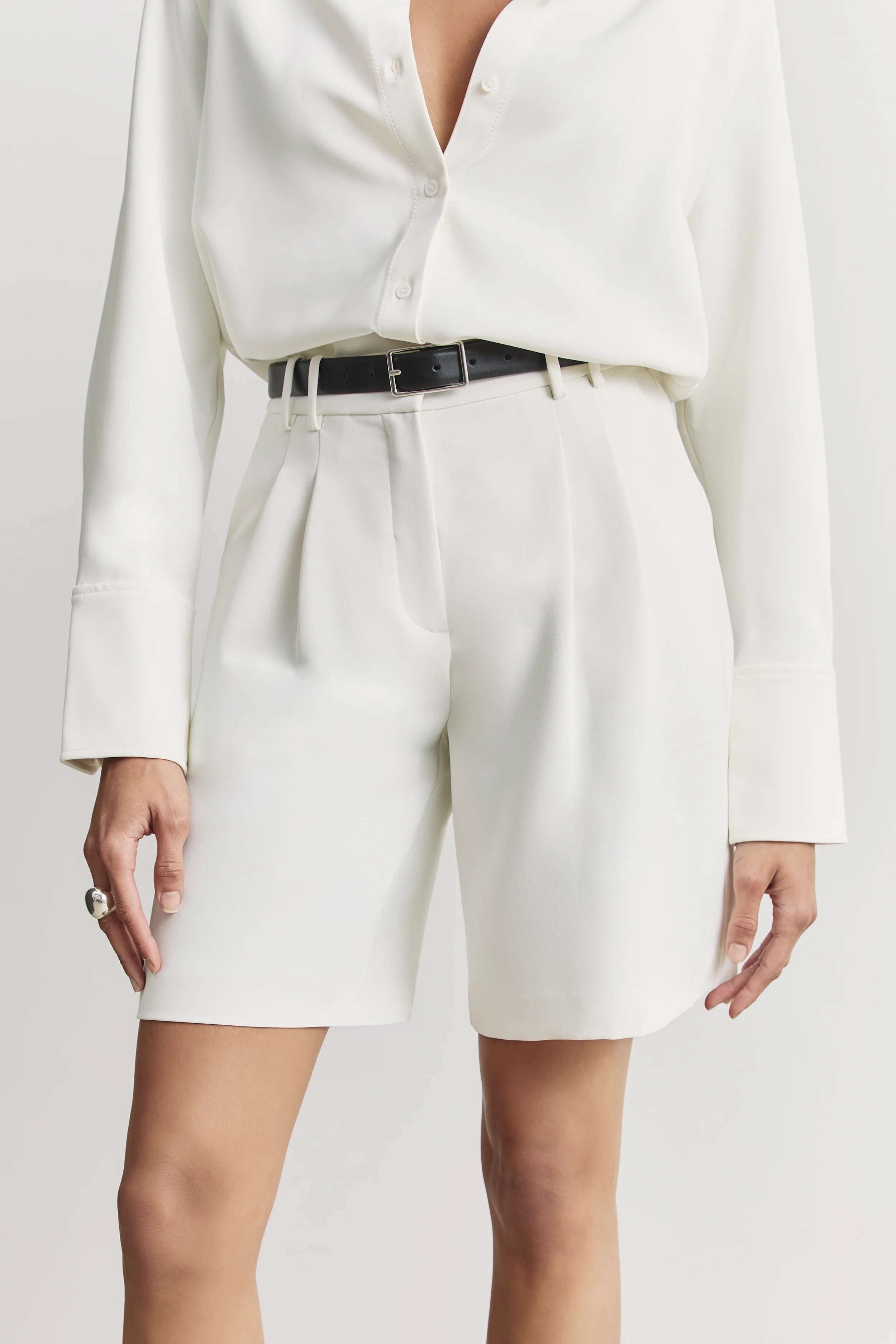 Effortless Pleated Longline Shorts - White - Image 5
