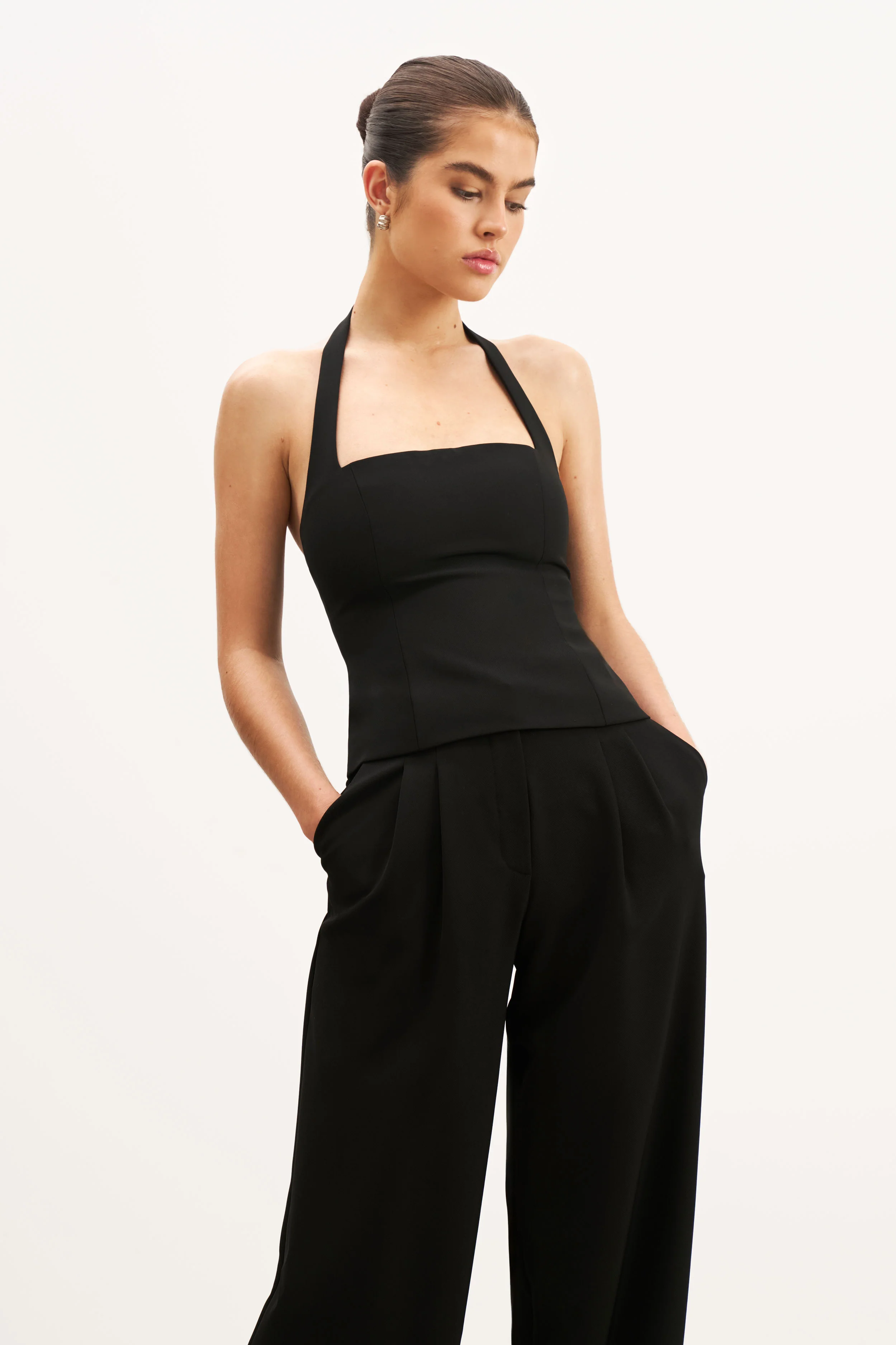 Effortless Tailored Halter Bodice Top - Black - Image 5