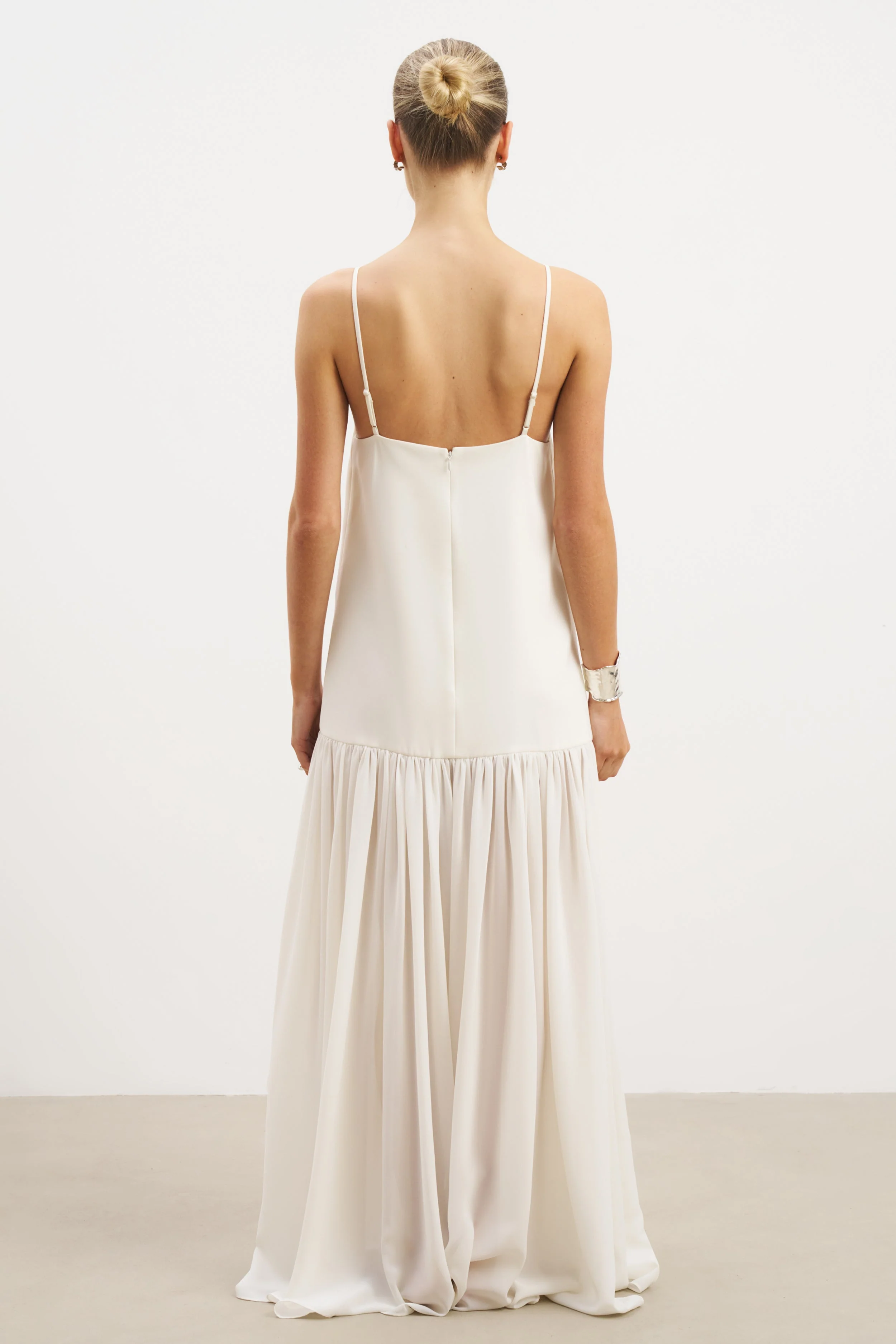 Flowing Dropped Waist Maxi Dress - Cream - Image 4
