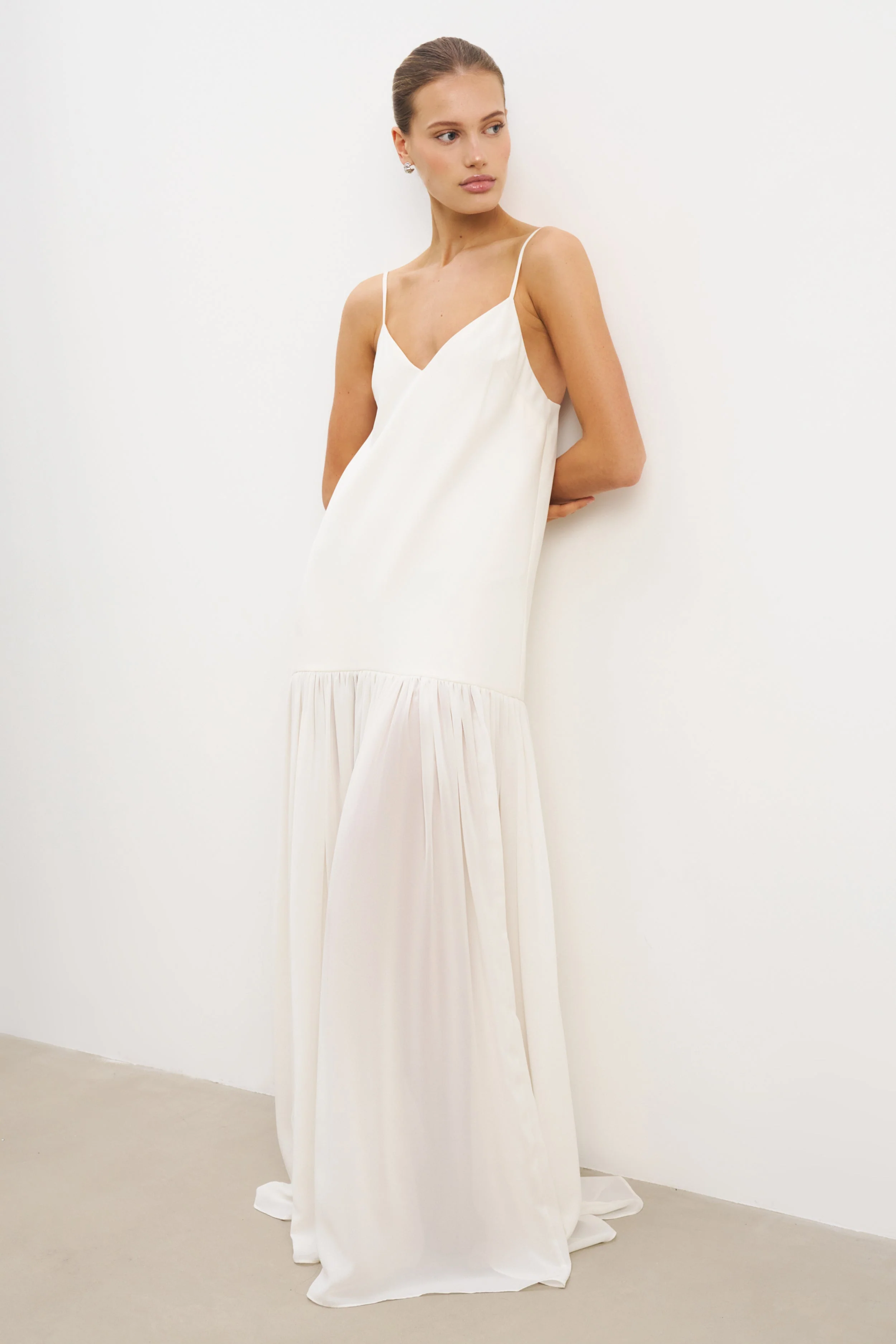 Flowing Dropped Waist Maxi Dress - Cream - Image 5