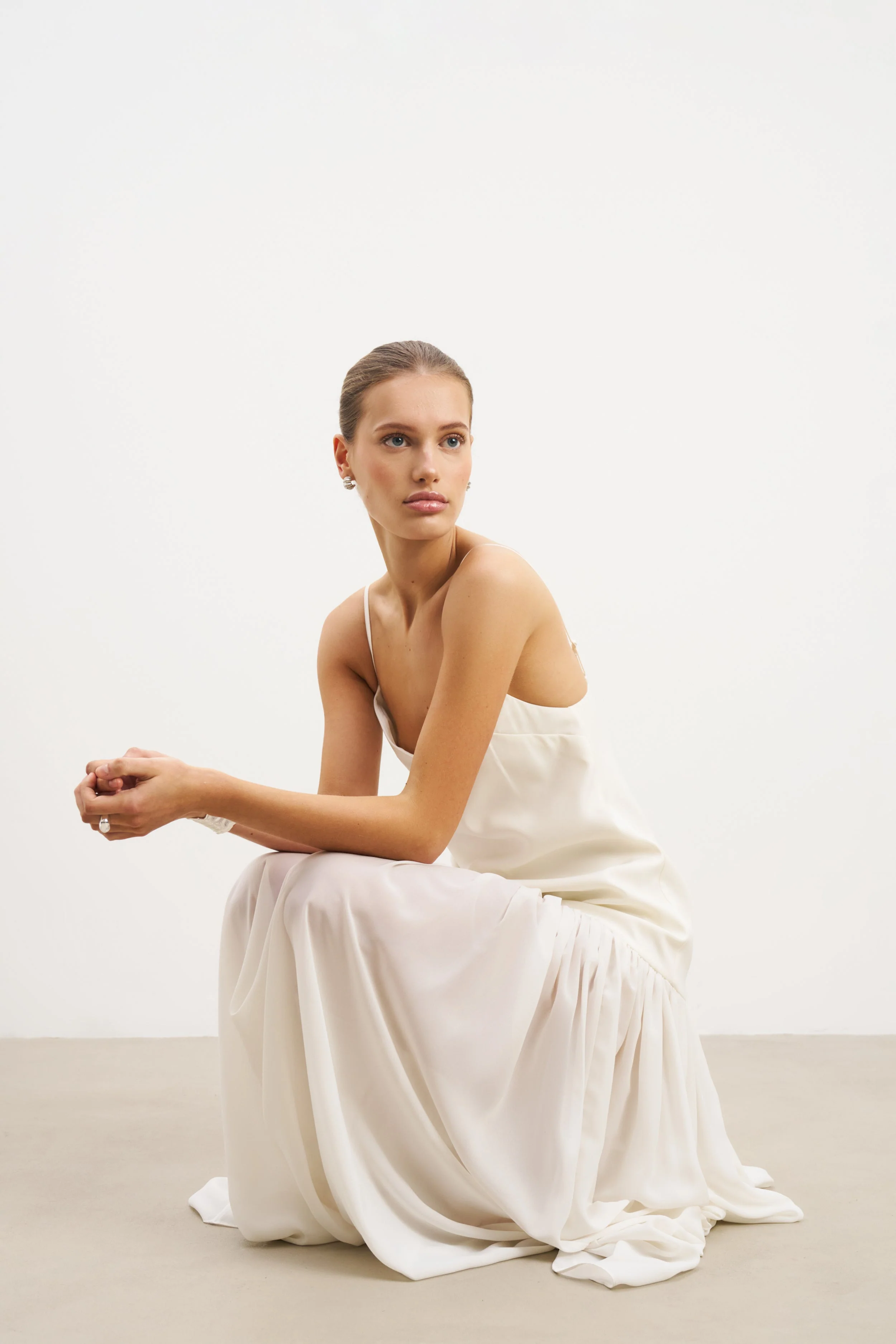 Flowing Dropped Waist Maxi Dress - Cream - Image 7