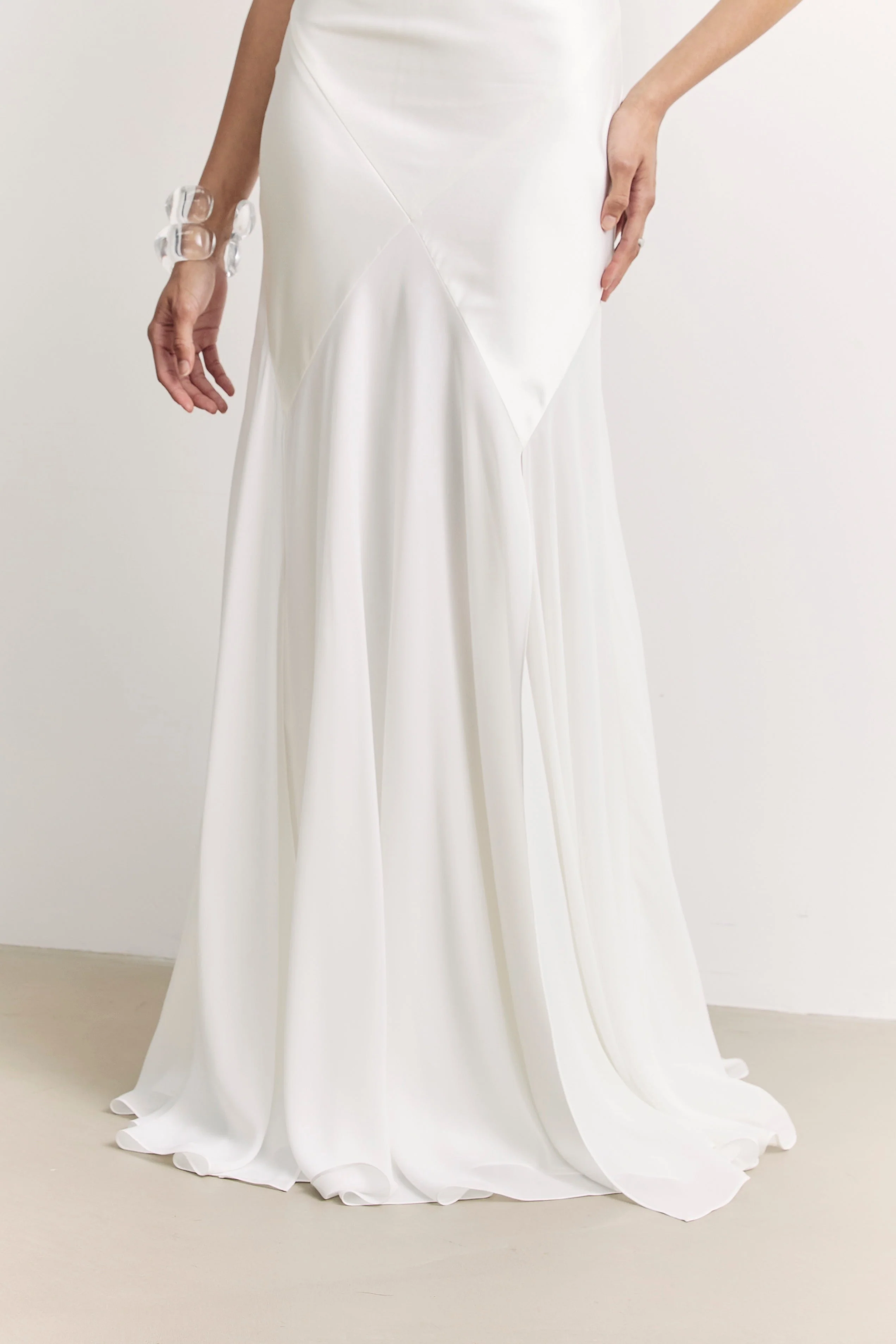 Plunging Satin Handkerchief Hem Gown - White - Image 6