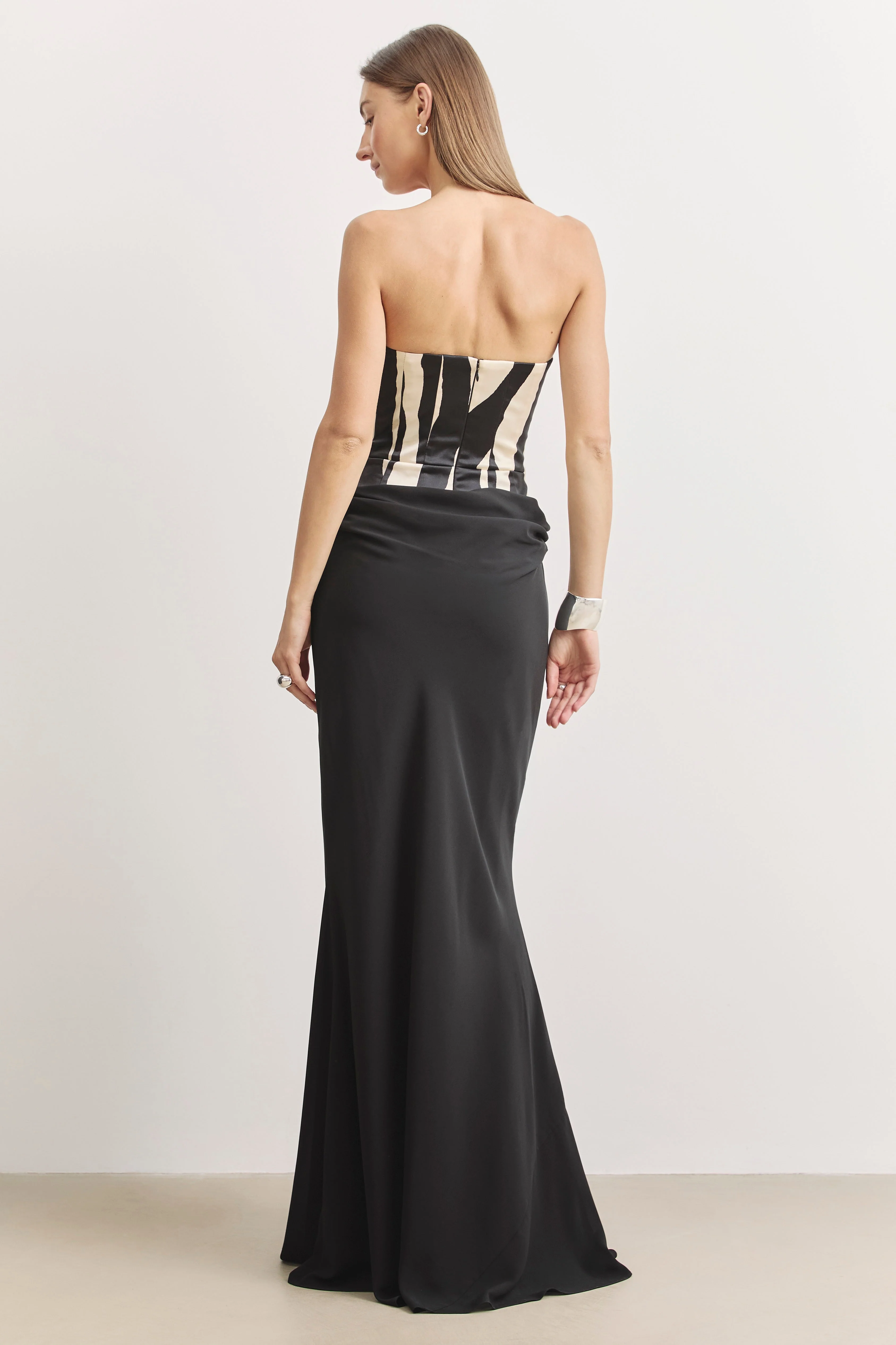 Satin Corset Gown With Draped Hip - Abstract Zebra - Image 11