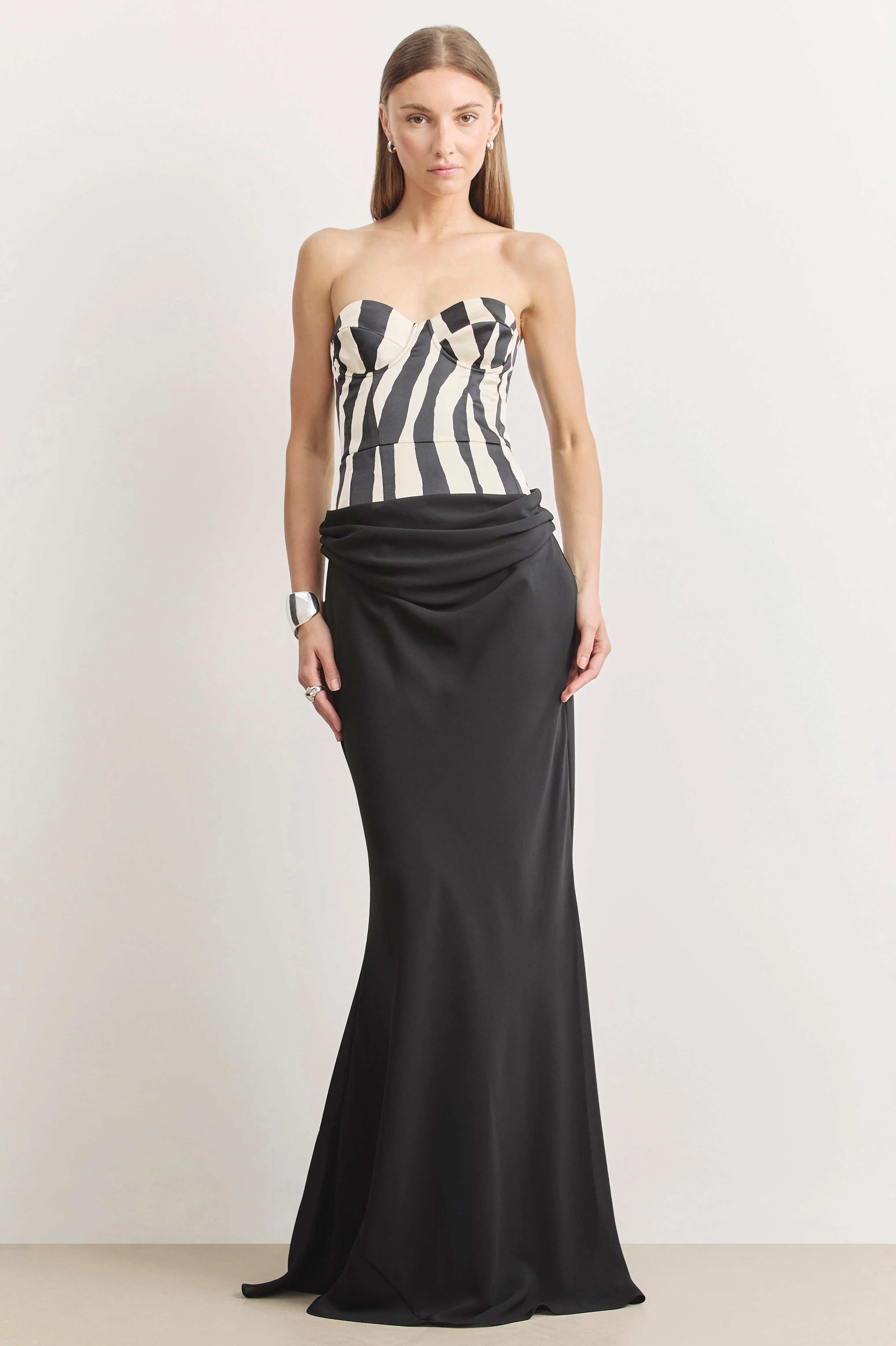 Satin Corset Gown With Draped Hip - Abstract Zebra - Image 8