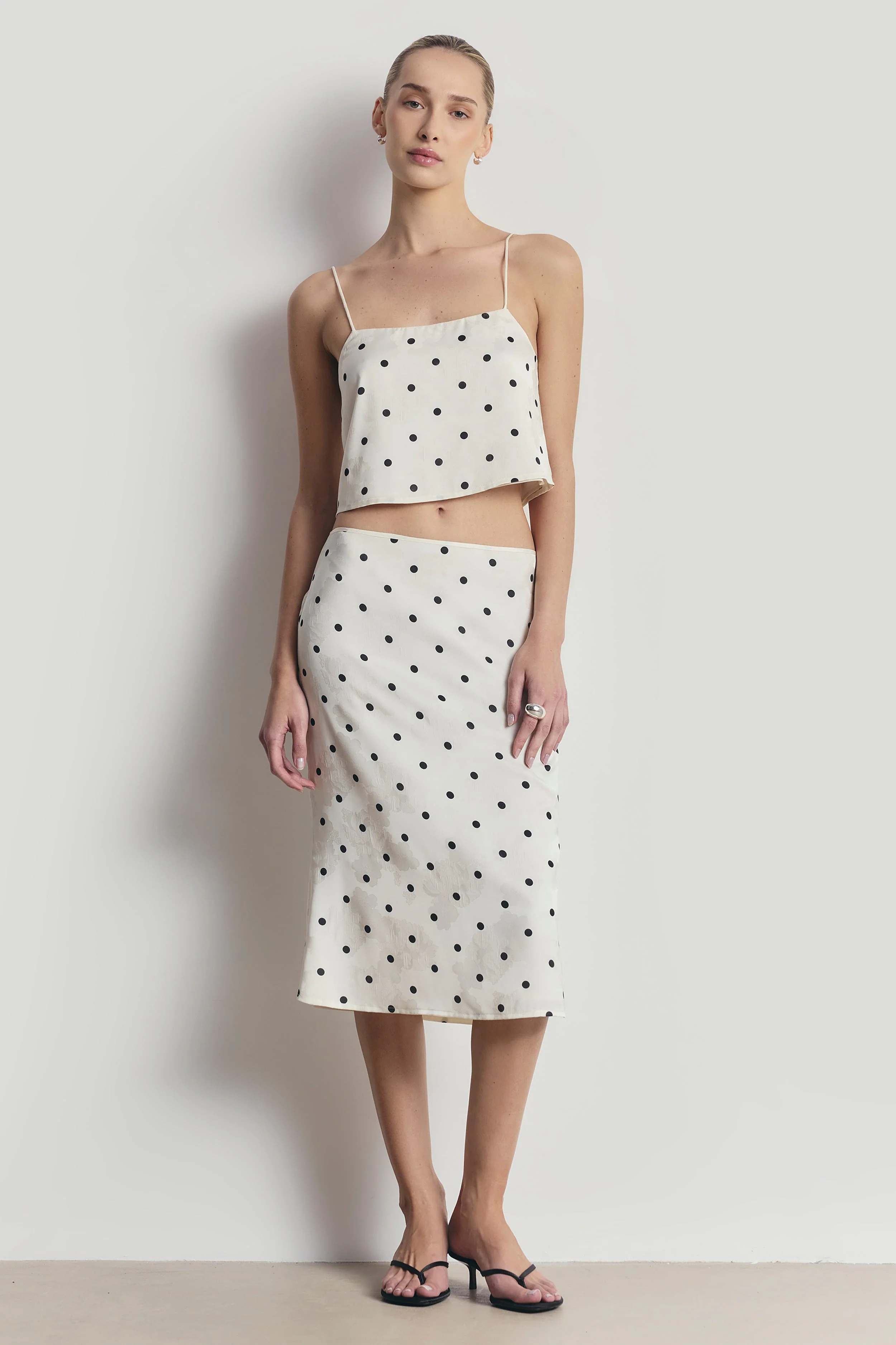 Satin Jacquard Polka Dot Camisole Top - Cream Polka Dot - Image 4