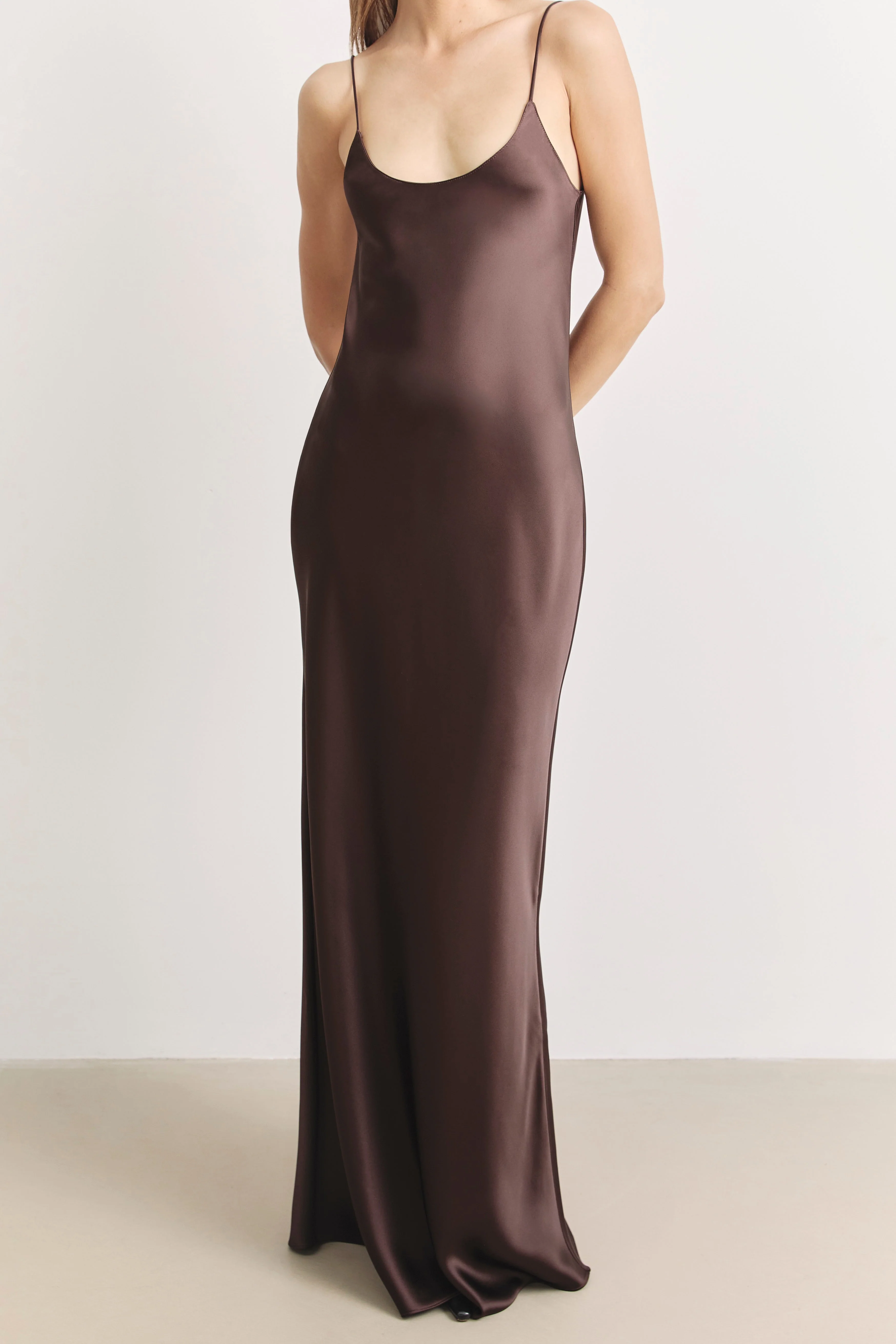 Satin Scoop Neck Camisole Maxi Dress - Carob - Image 5