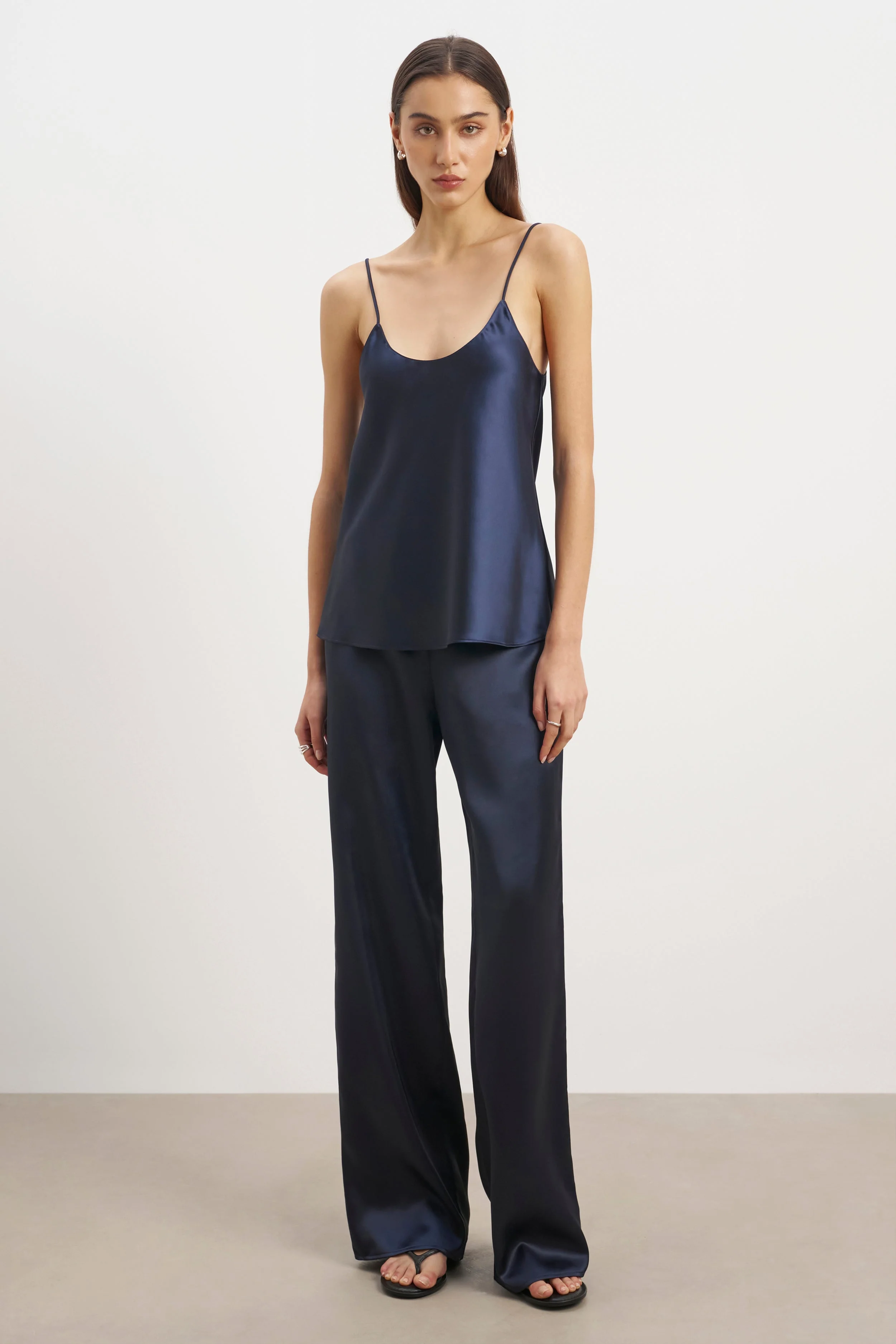 Satin Scoop Neck Camisole - Navy - Image 2