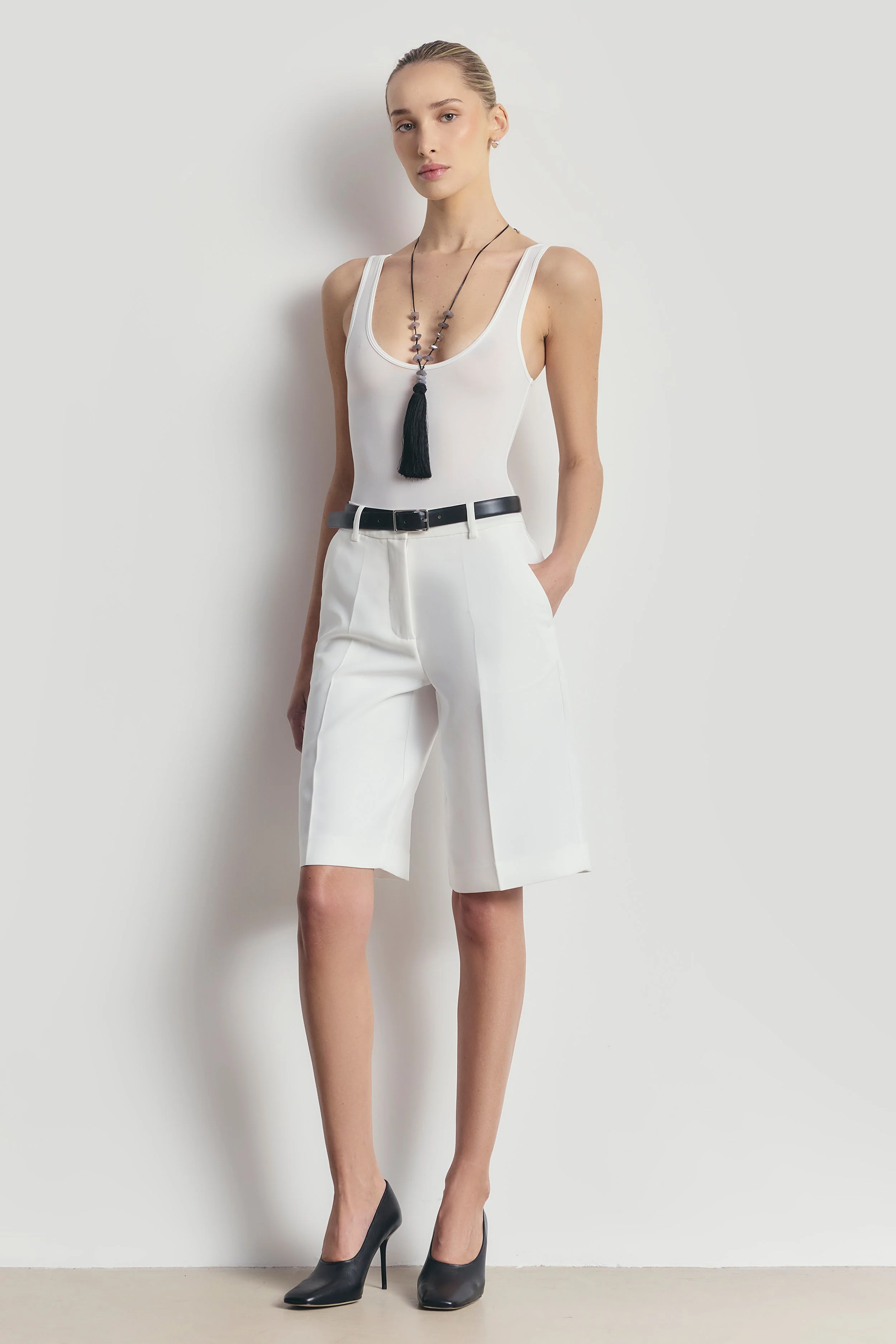 Semi Sheer Scoop Neck Bodysuit - White - Image 2