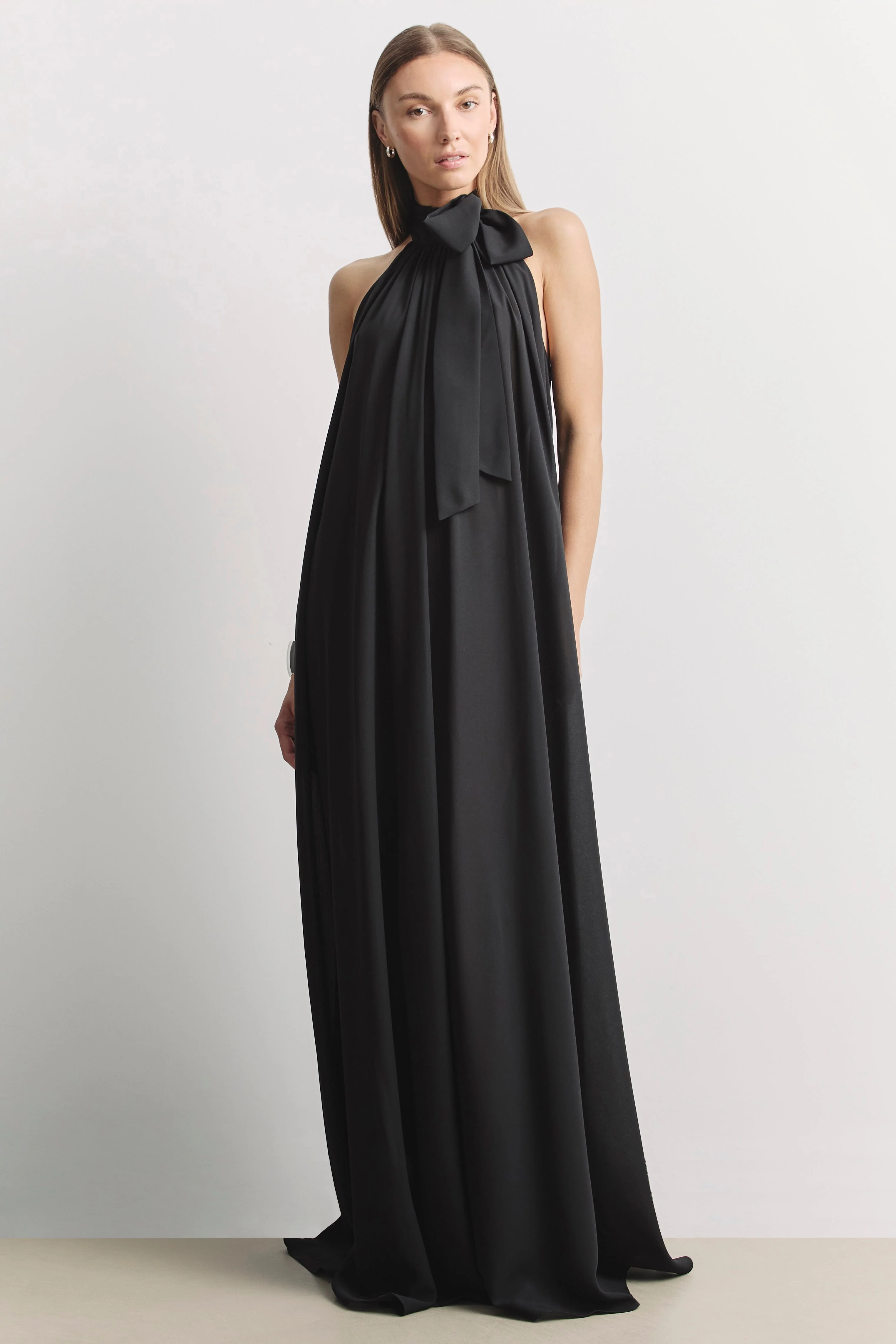 Sheer Chiffon High Neck Volume Maxi Dress - Black - Image 4