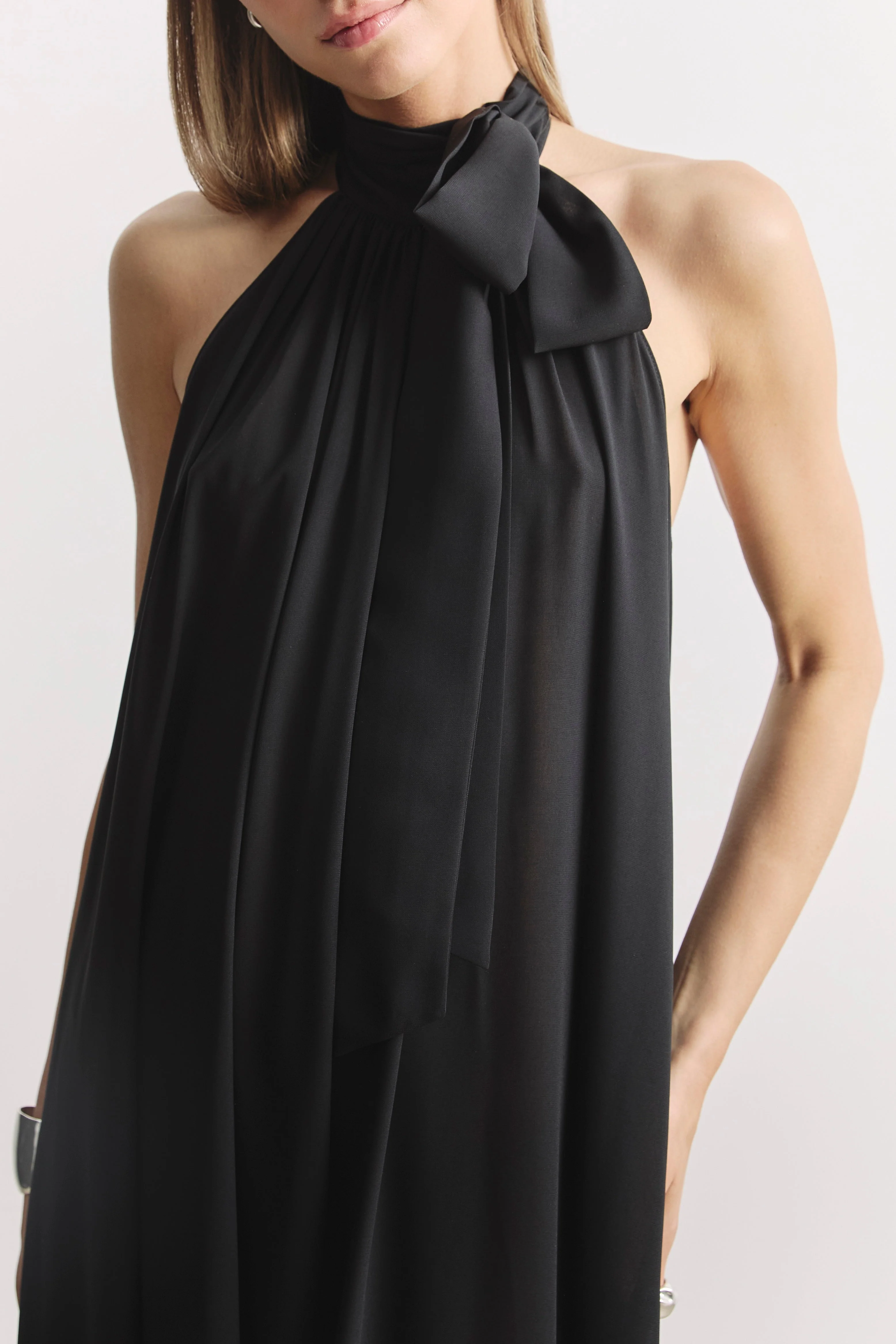Sheer Chiffon High Neck Volume Maxi Dress - Black - Image 5