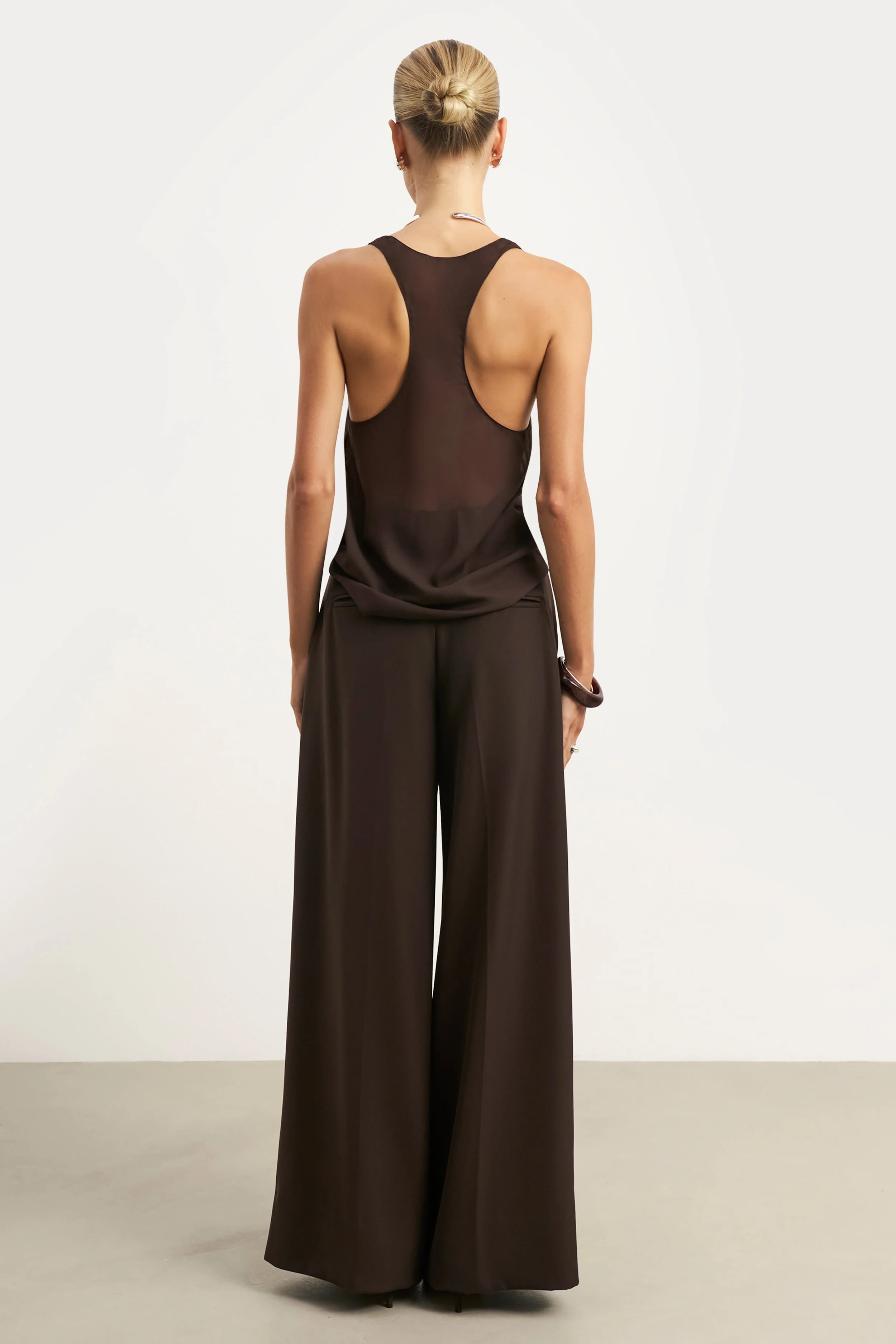 Sheer Plunge U Neck Tank Top - Carob - Image 8