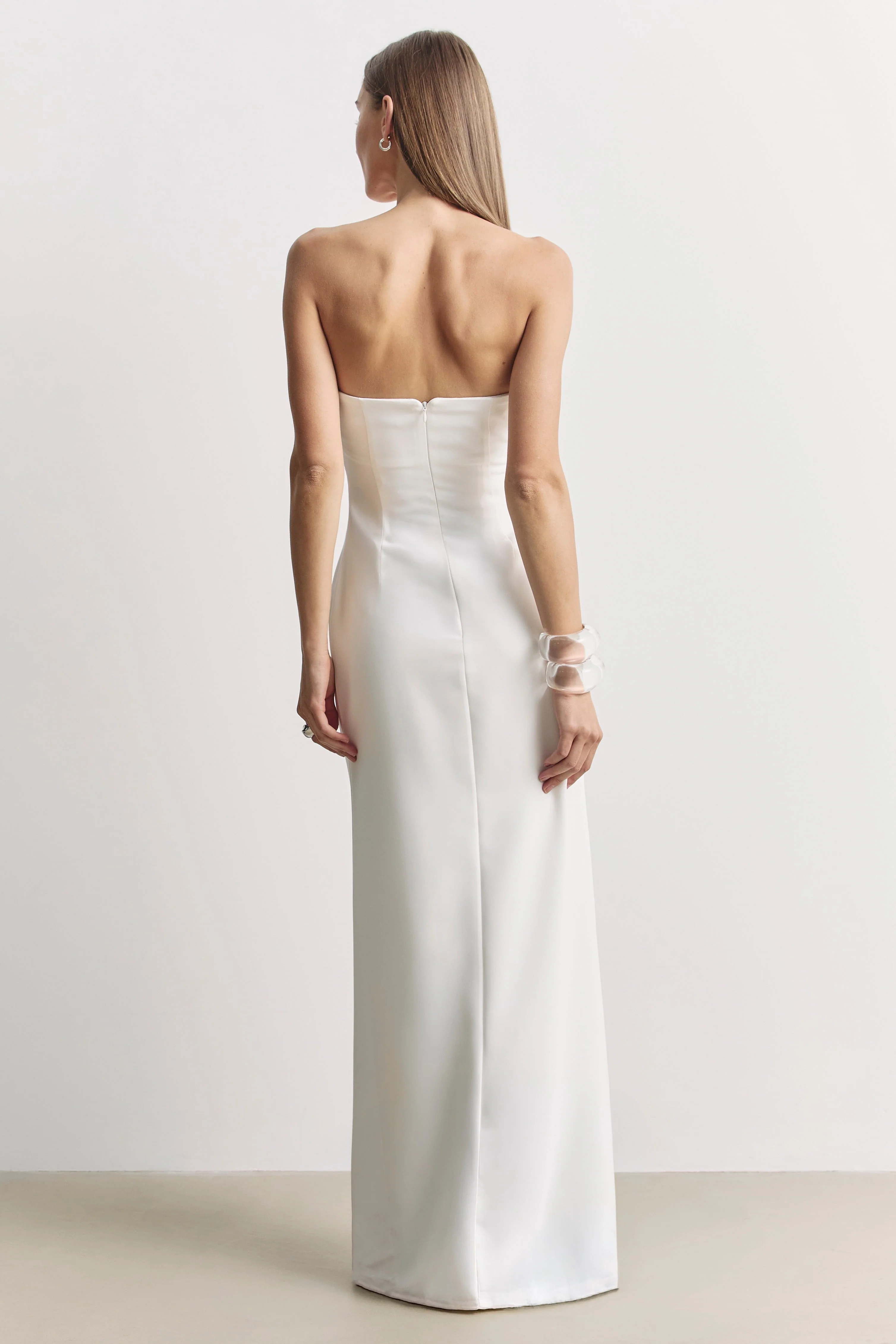 Strapless Ruched Bust Column Maxi Dress - White - Image 2