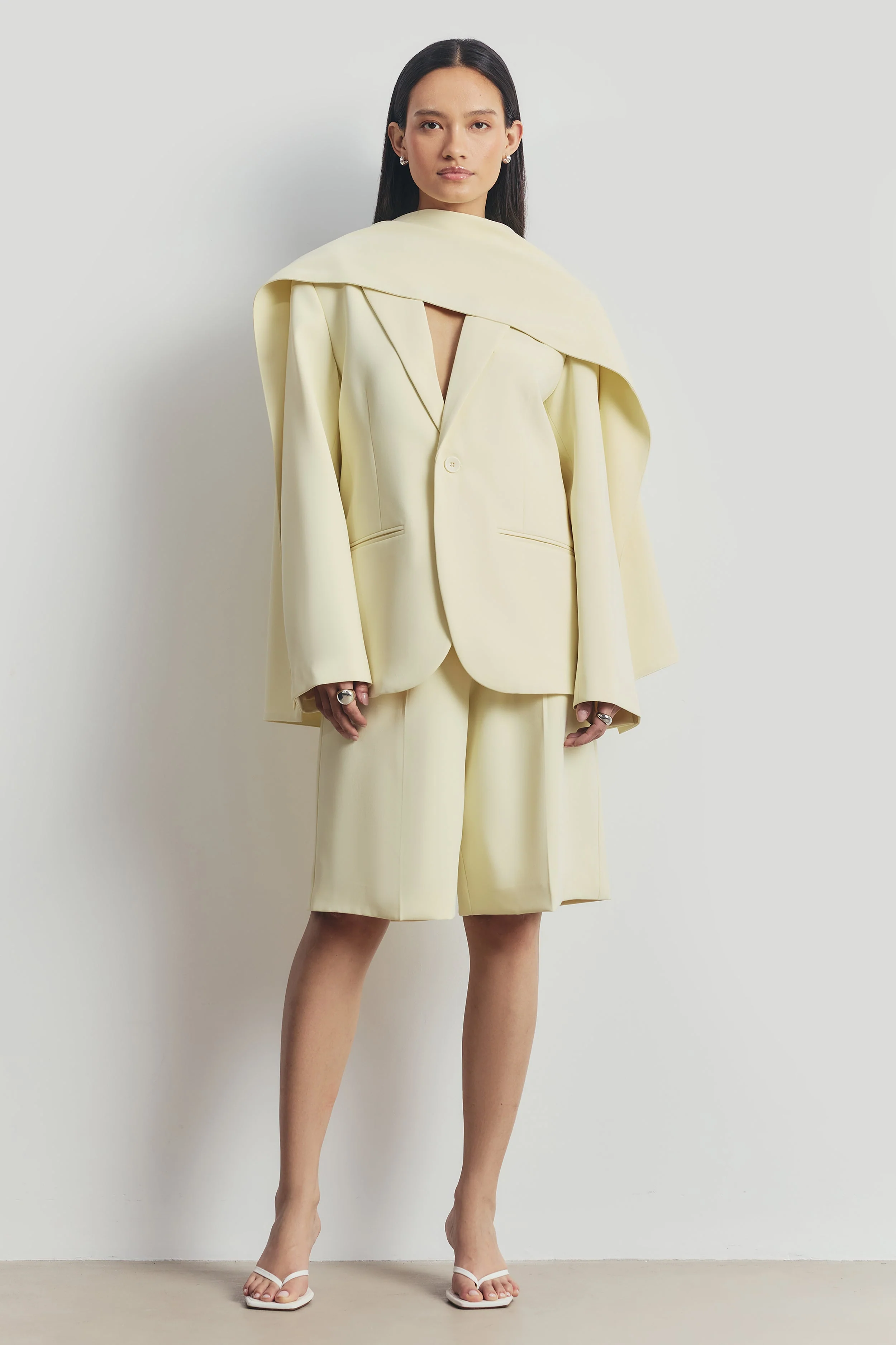 Tailored Dropped Waist Longline Shorts - Buttermilk - Image 2