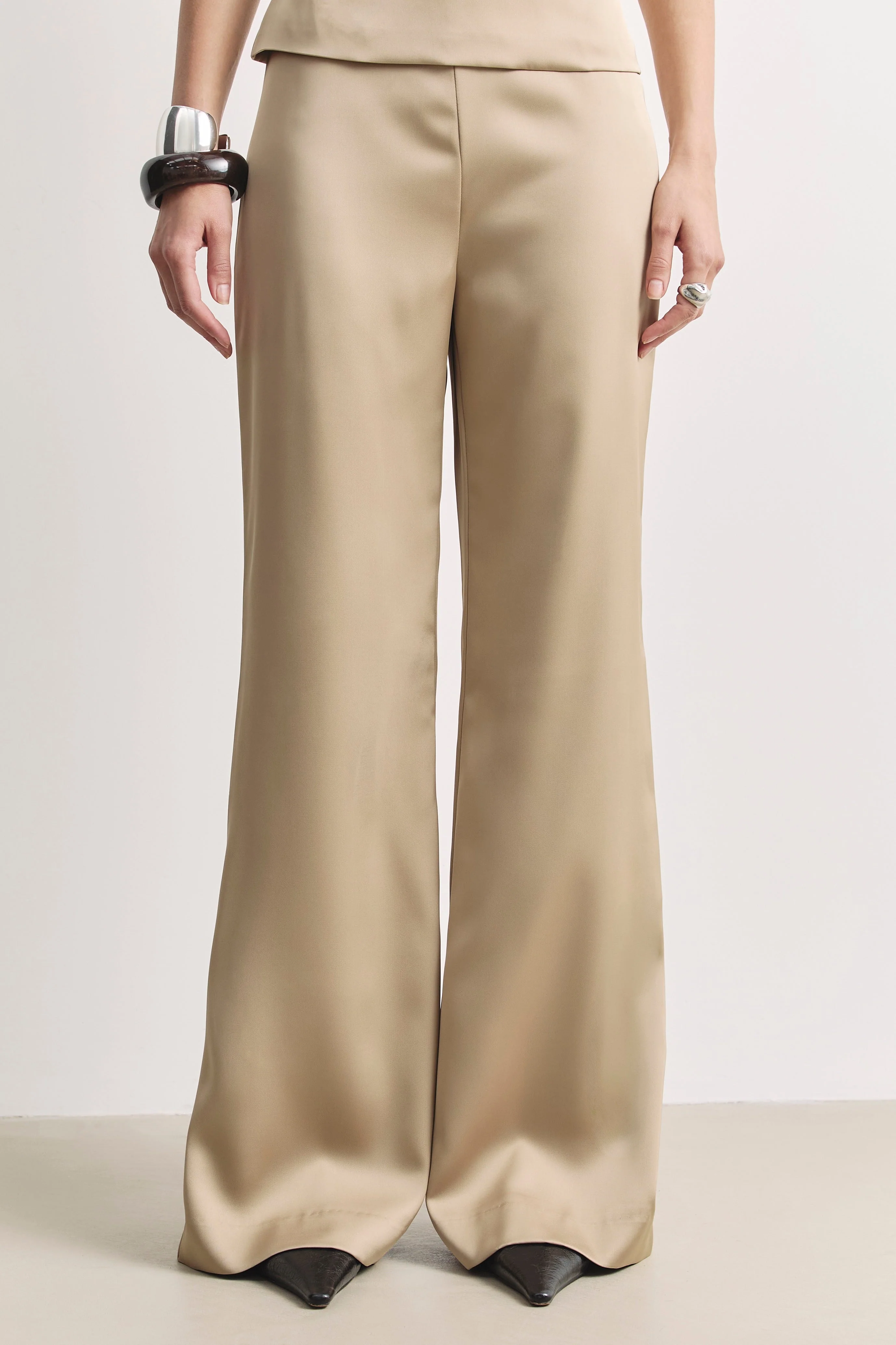 Tailored Satin Wide Leg Trousers - Bronze - Image 3